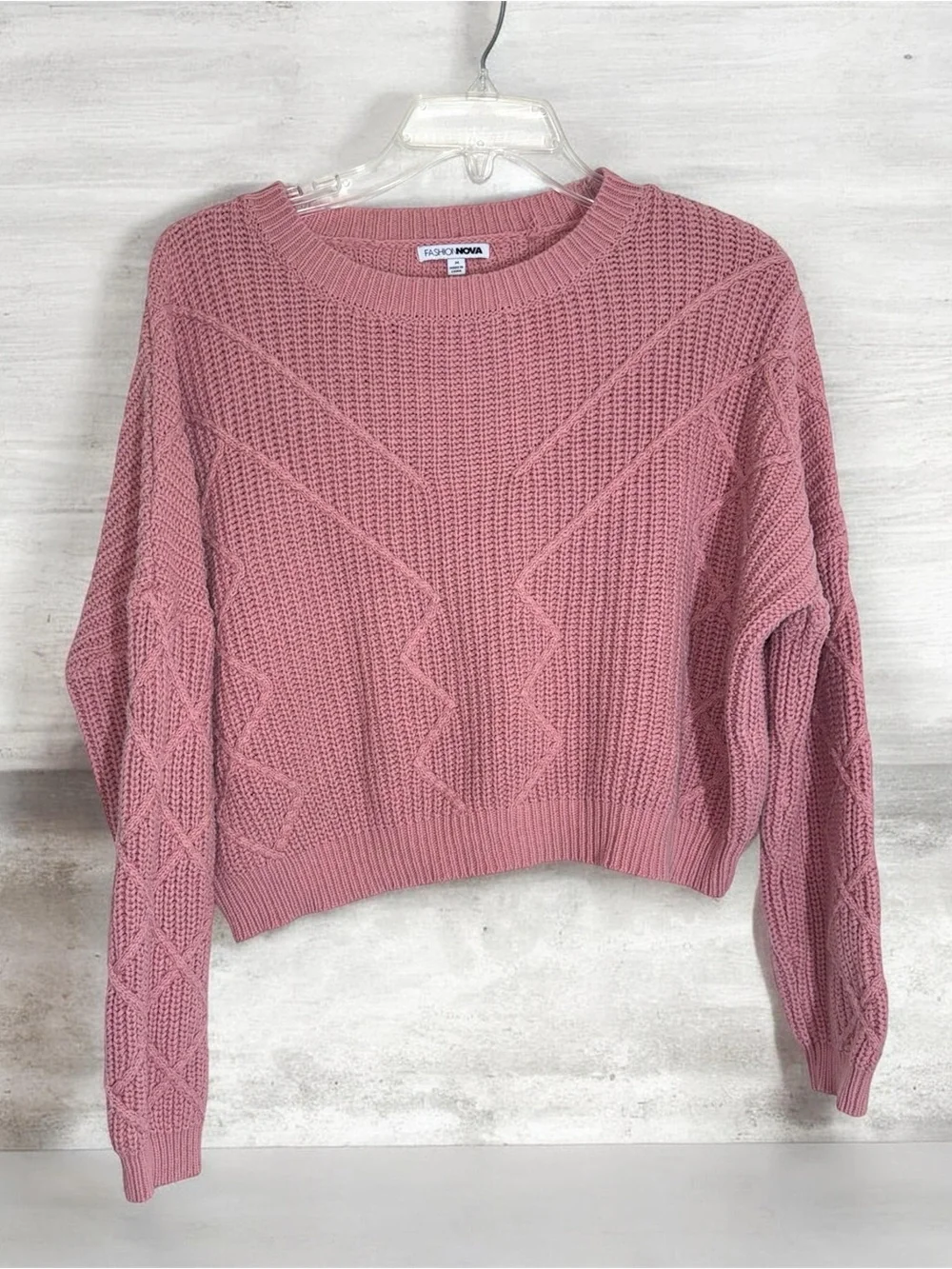 Fashion Nova Mauve Pink Textured Chunky Knit Crewneck Sweater Size M - Picture 1 of 9